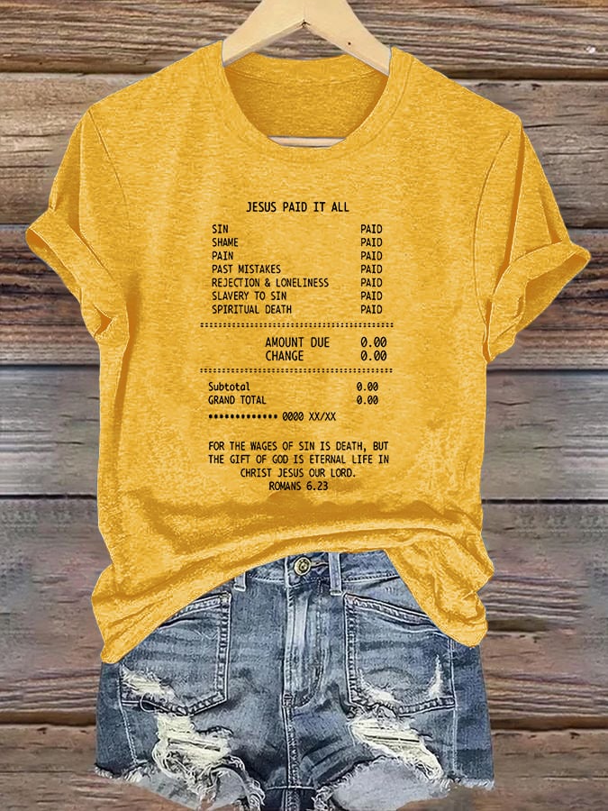 Women's JESUS PAID IT ALL Print Round-Neck T-Shirt