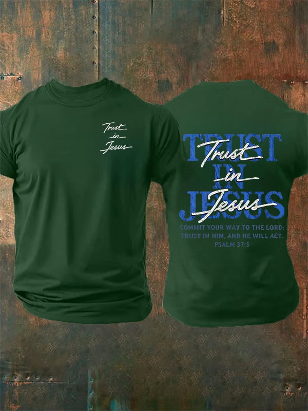 Men's "Trust in Jesus" 37:5 Bible Verse Design Print T-Shirt