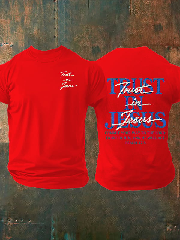 Men's "Trust in Jesus" 37:5 Bible Verse Design Print T-Shirt