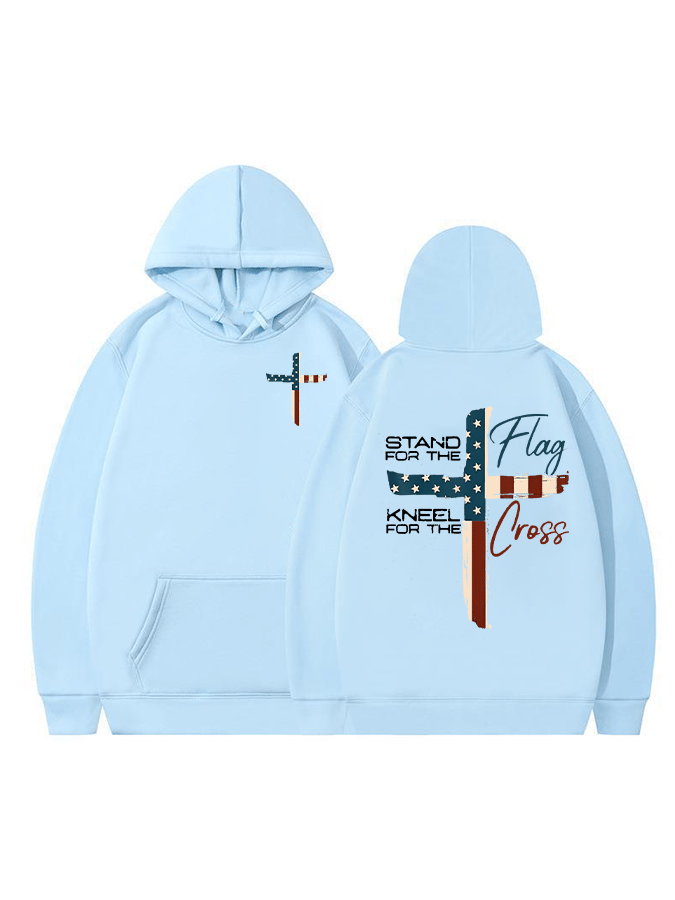 Women's Stand For The Flag Kneel For The Cross Printed Casual Hoodie