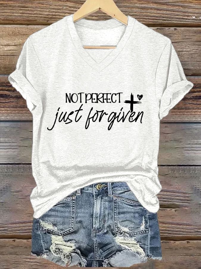 Women's not perfect, just FORGIVEN Print Caasual T-shirt