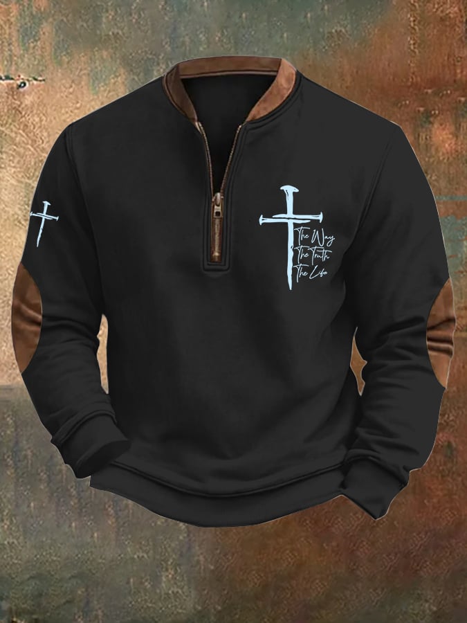 Men's Jesus The Way The Truth The Life Printed Zip Collar Sweatshirt