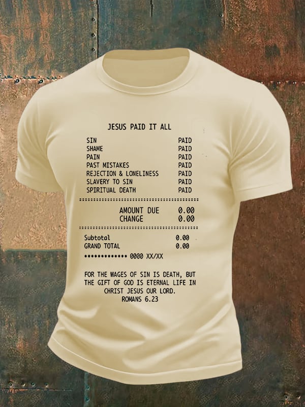 Men's JESUS PAID IT ALL Print Round-Neck T-Shirt