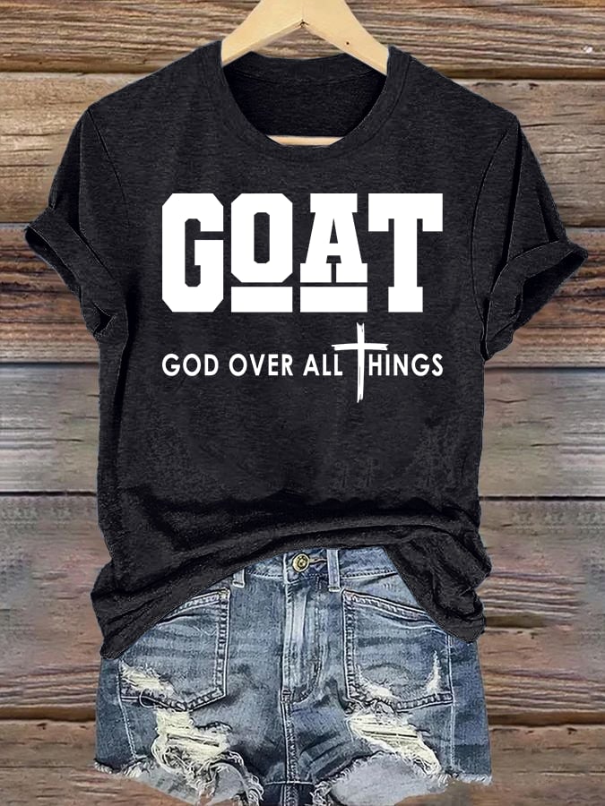 Women's GOD OVER ALL THINGS printed T-shirt