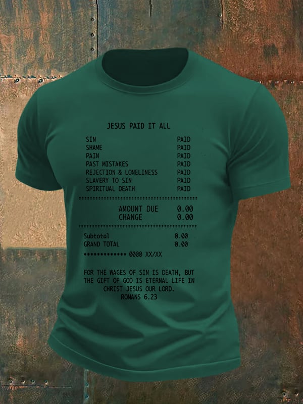 Men's JESUS PAID IT ALL Print Round-Neck T-Shirt