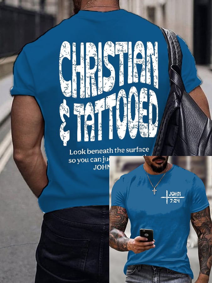 Men'S Casual John 7:24 Christian and Tattooed Print Short Sleeve T-Shirt