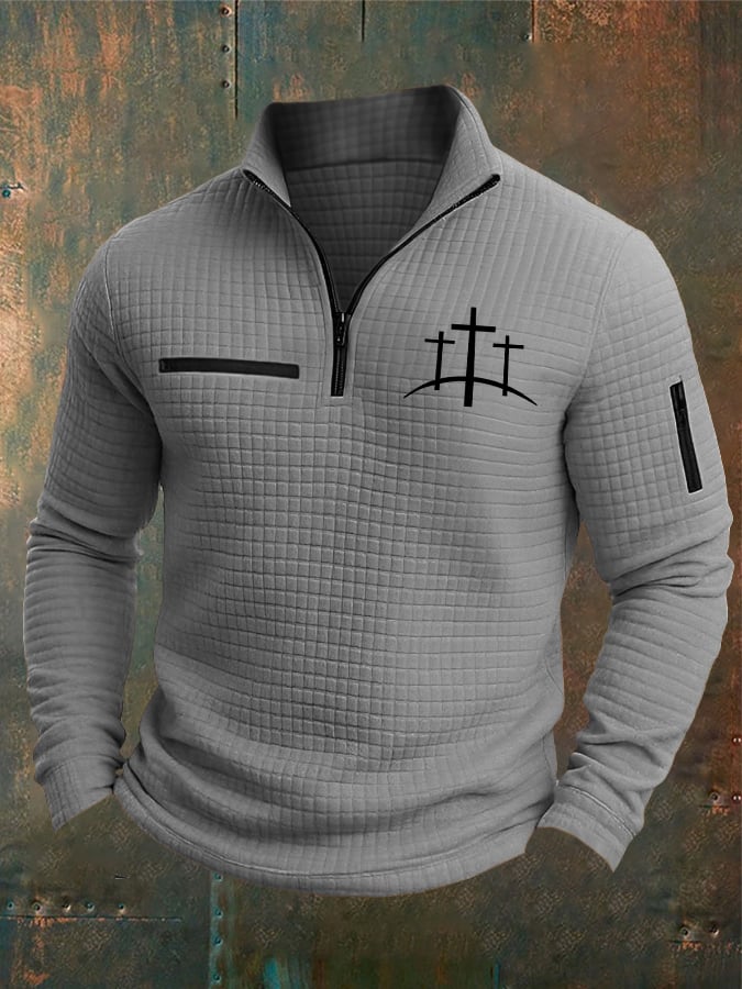 Men's Casual Retro Checkered Jacquard Contrast Color Sweatshirt