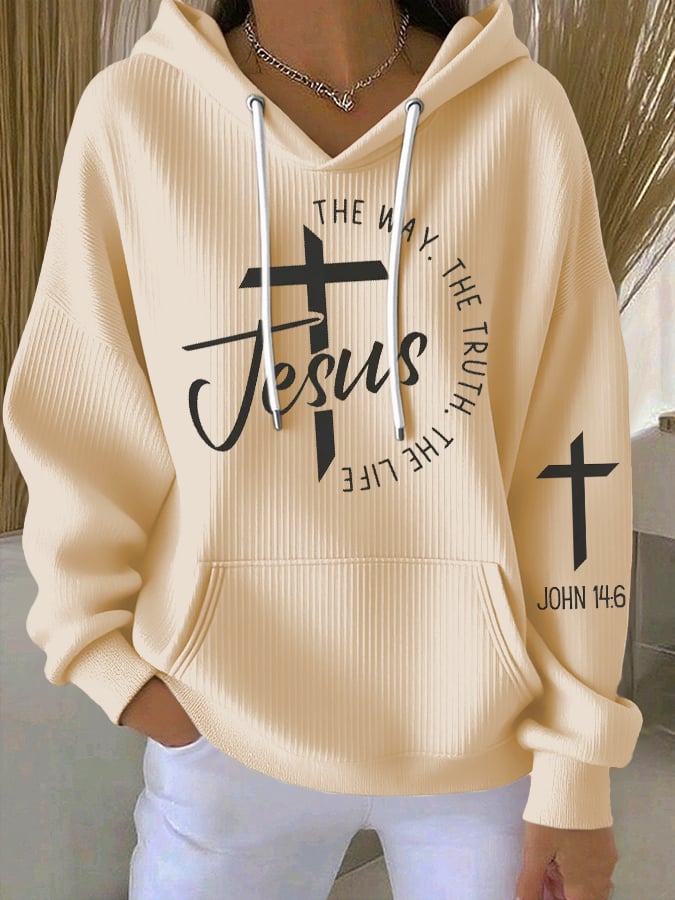Women's The Way The Truth Jesus Print Casual Hooded Sweatshirt