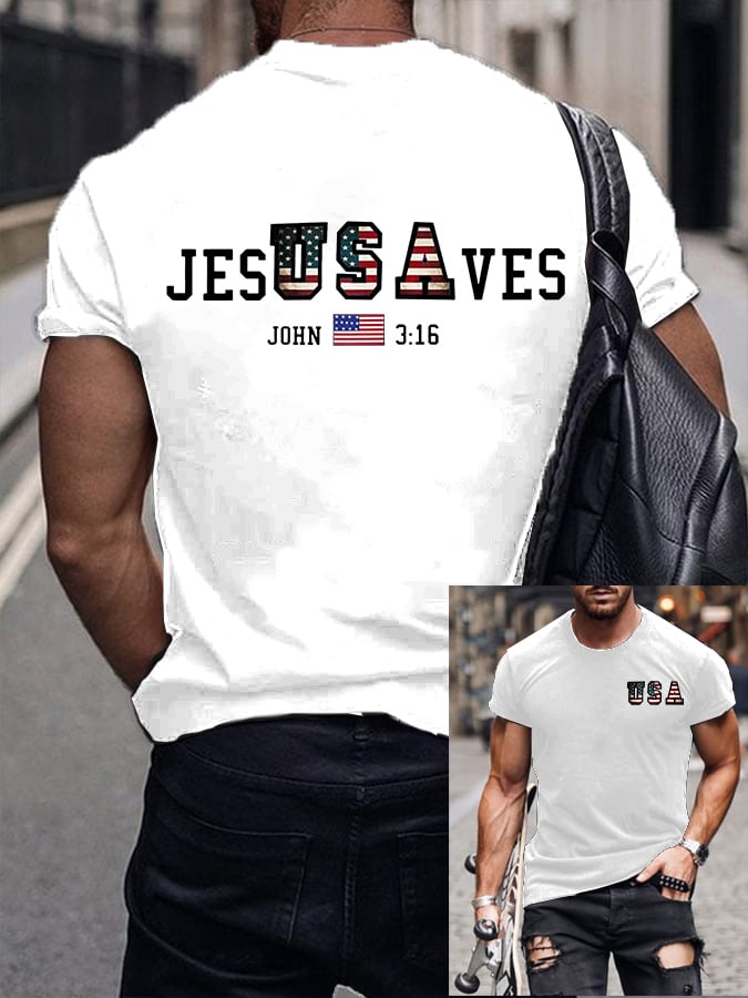 Men's Vintage USA Jesus Saves Printed Round Neck T-Shirt