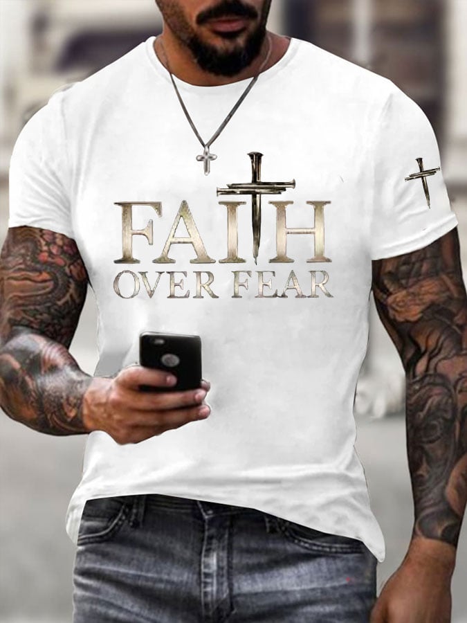 🔥Hot Sale Picks 🔥Men's Faith Over Fear Cross Print T-shirt