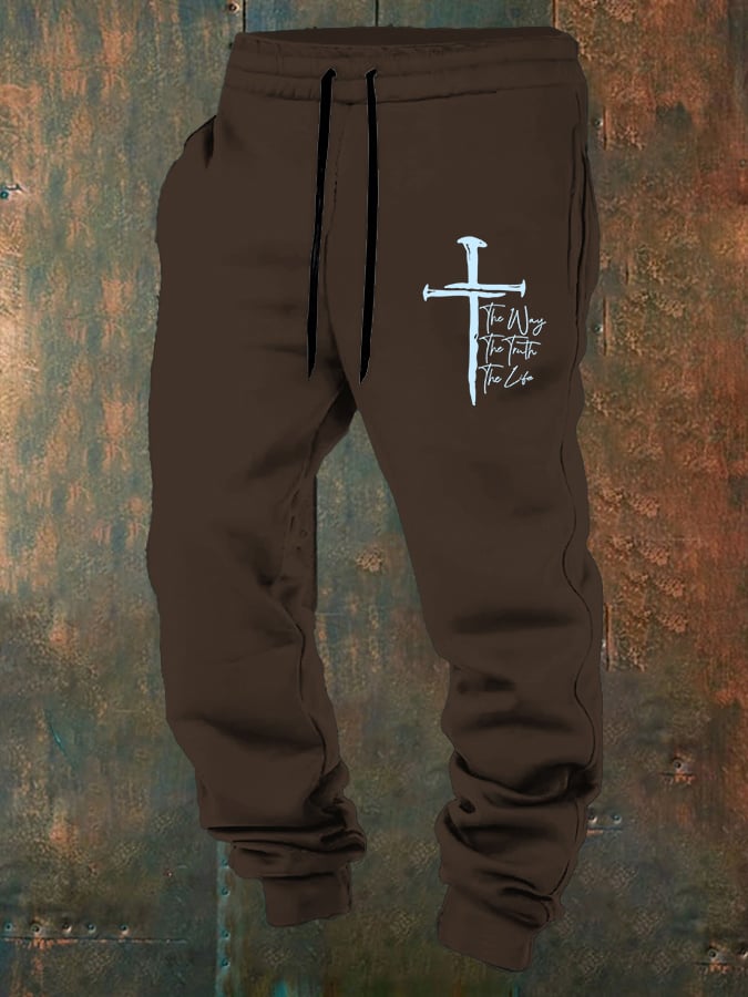 Men's Jesus The Way The Truth The Life Print Casual Trousers