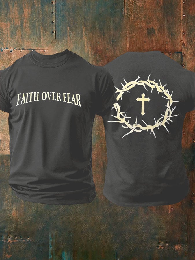🔥Hot Sale Picks 🔥Men's Faith Over Fear Printed Casual T-Shirt