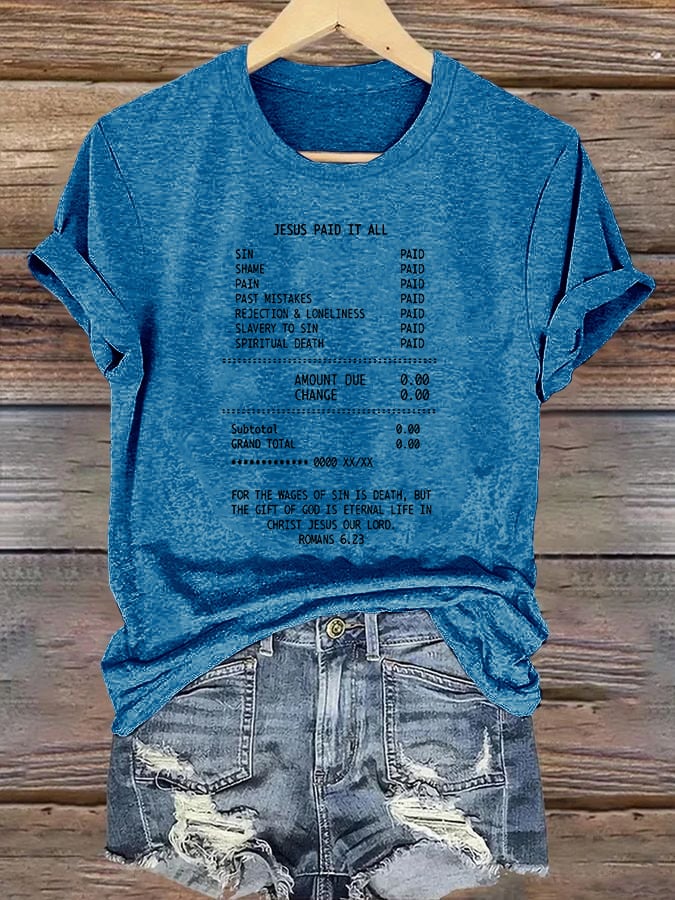 Women's JESUS PAID IT ALL Print Round-Neck T-Shirt