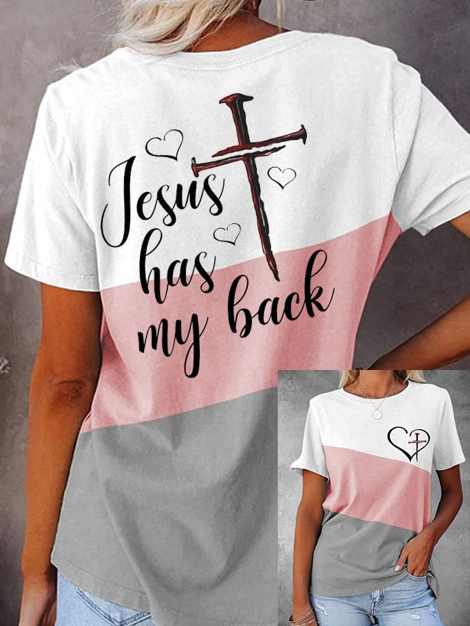 Women's Jesus Has My Back Print Casual T-Shirt