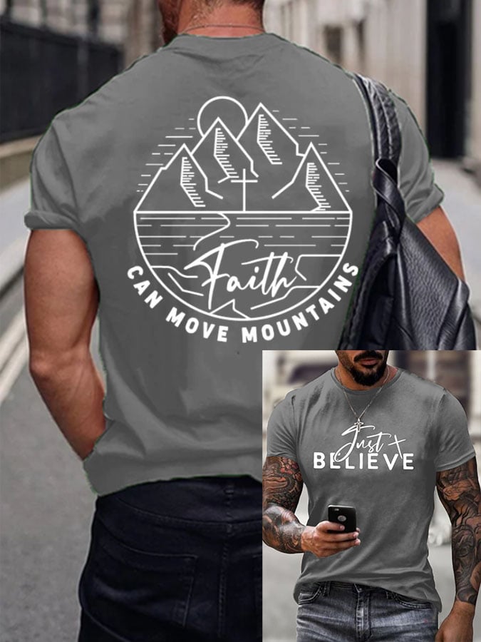 Men's Faith Can Mountains Print Casual T-Shirt