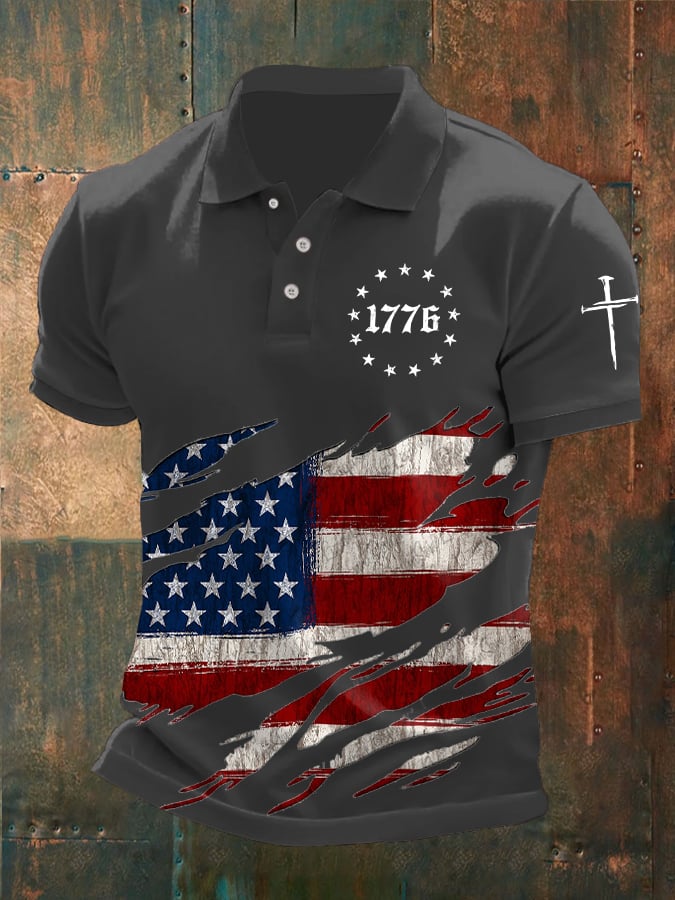 Men's Faith Cross Printed Casual POLO Shirt
