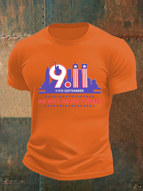 Men's WE WILL NEVER FORGET Print Crew-Neck T-Shirt