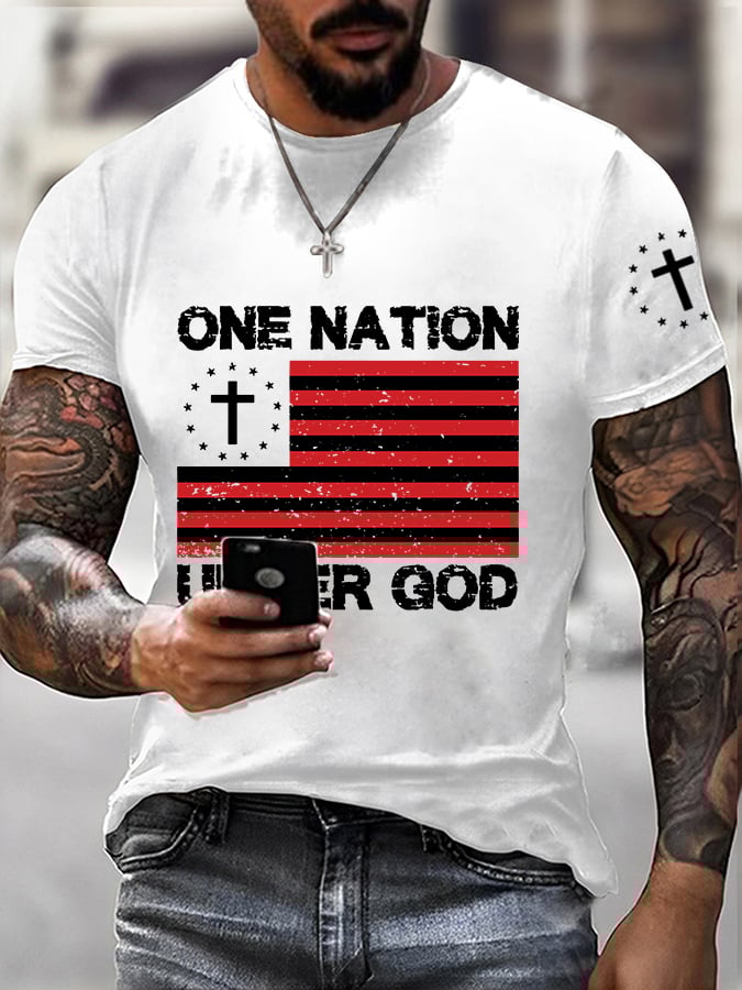 Men's Casual Faith One Nation Under God Graphic Print Short Sleeve T-Shirt