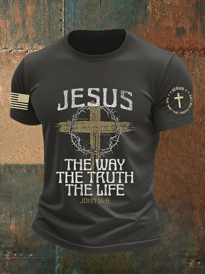 Men's Jesus The Way The TruthThe Life Print Round Neck T-Shirt
