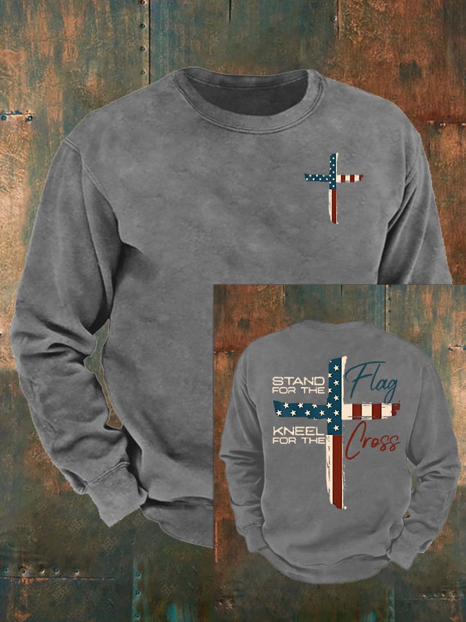 Men's  Stand For The Flag Kneel For The Cross Print  Sweatshirt