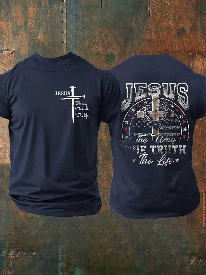 Men's Jesus The Way The Truth The Life Print Round Neck T-Shirt