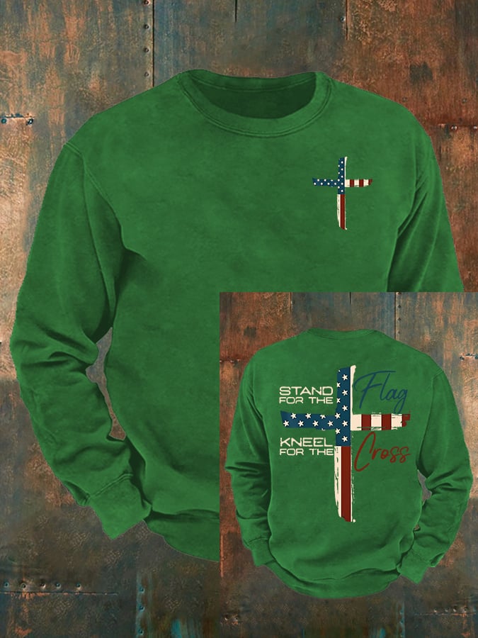 Men's  Stand For The Flag Kneel For The Cross Print  Sweatshirt