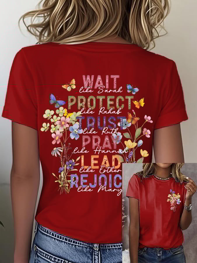 🔥Hot Sale Picks 🔥Women'S Casual Floral Faith Print Short Sleeve T-Shirt