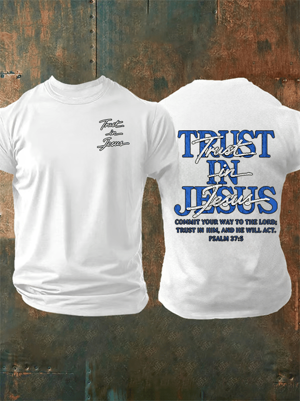Men's   "Trust in Jesus" 37:5 Bible Verse Design  Print  T-Shirt