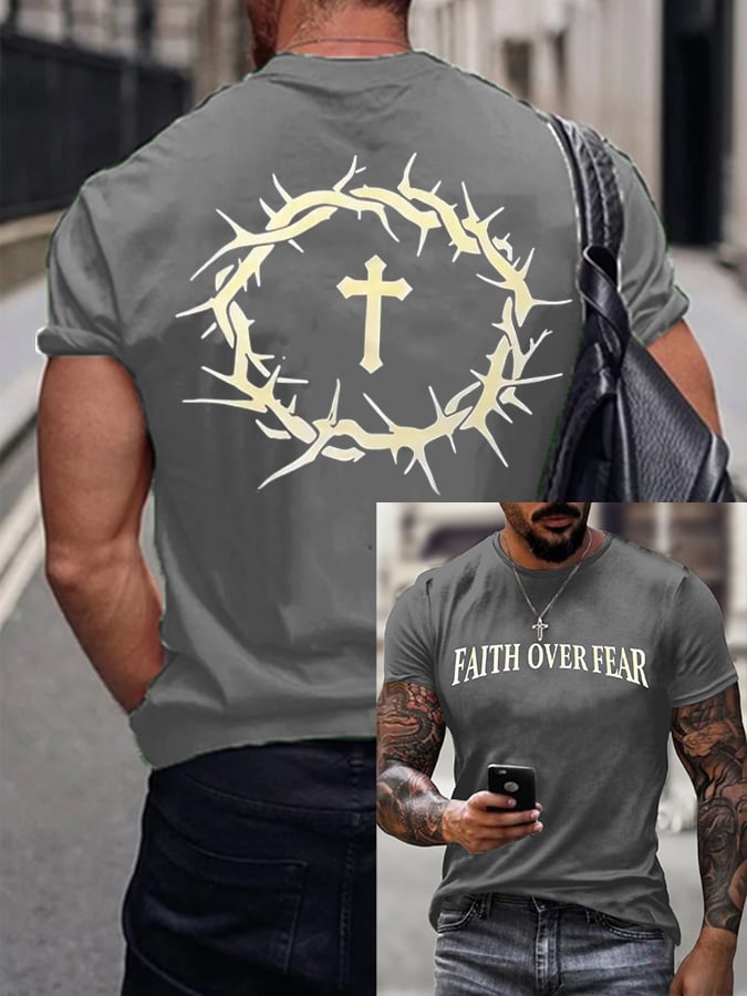Men's Faith Over Fear Printed Casual T-Shirt