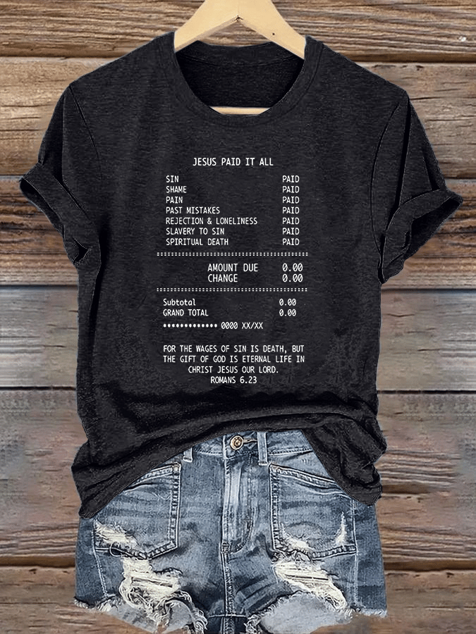 Women's  JESUS PAID IT ALL Print Round-Neck T-Shirt