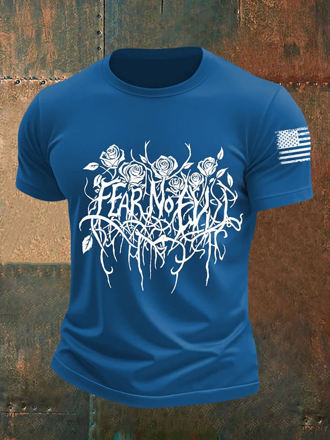 Men's Fear No Evil Gothic Christian Print Round Neck T-Shirt
