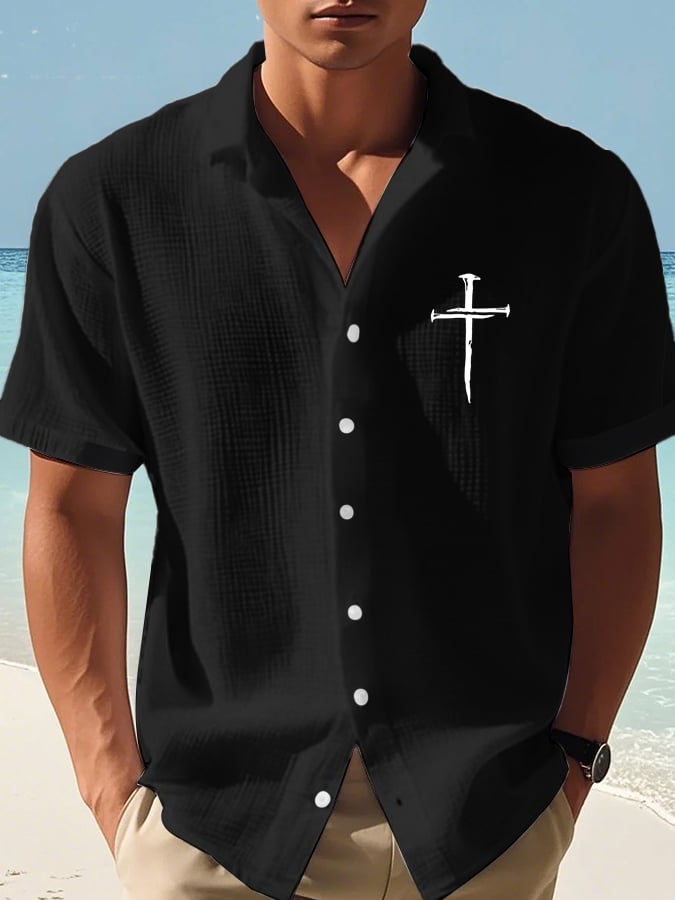 Men's Faith Cross Print Waffle Shirt