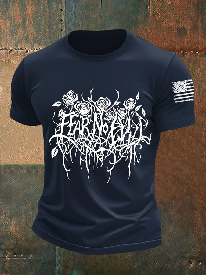 Men's Fear No Evil Gothic Christian Print Round Neck T-Shirt