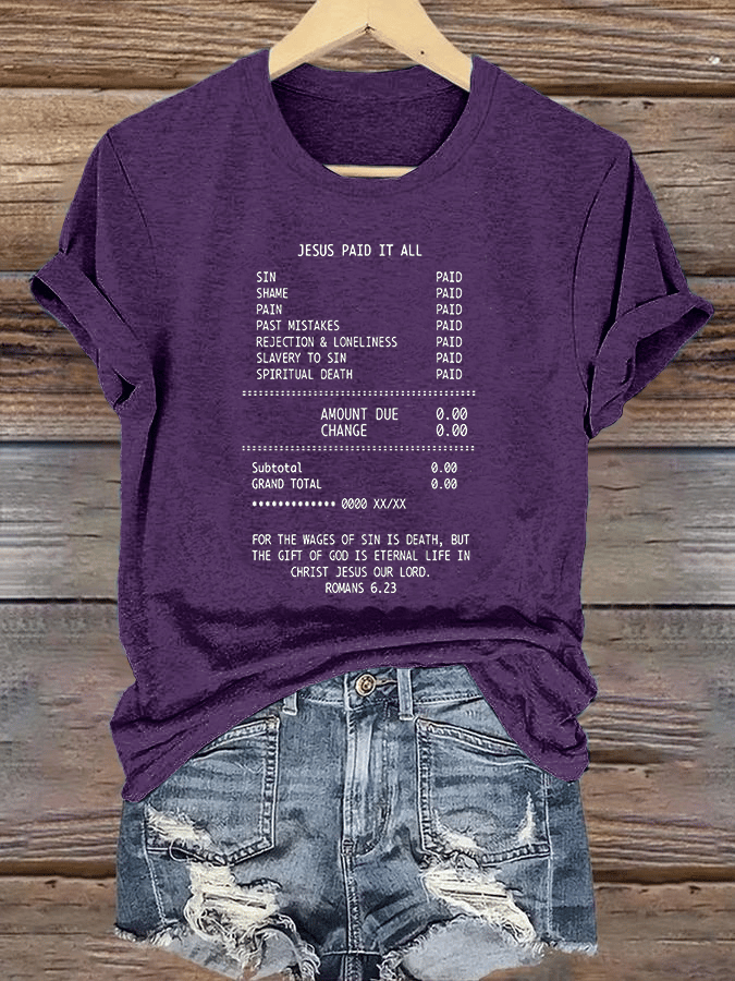 Women's  JESUS PAID IT ALL Print Round-Neck T-Shirt