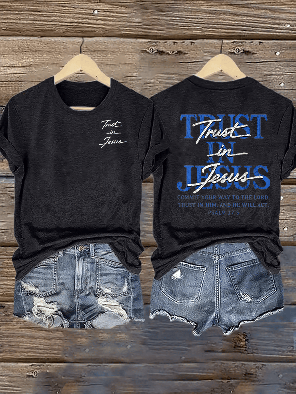 Women's  "Trust in Jesus" 37:5 Bible Verse Design Print T-Shirt