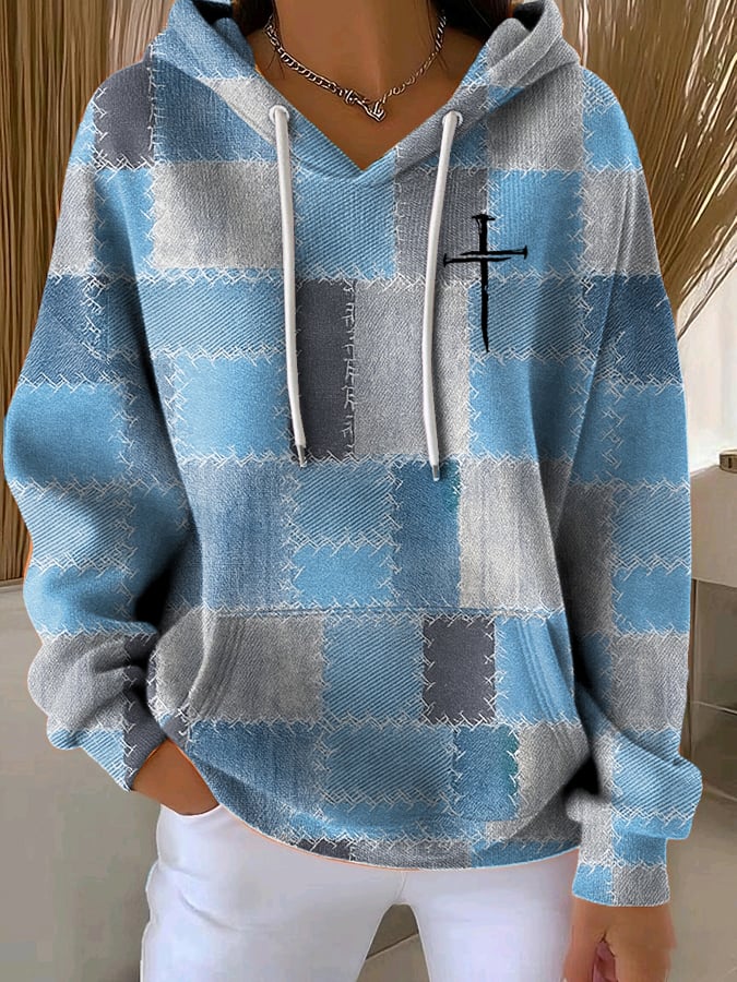 Women's Casual Retro Contrast Color Block Faith Hoodie