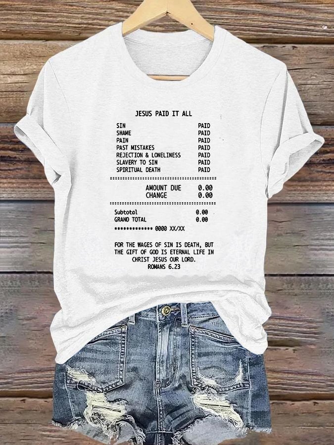 Women's  JESUS PAID IT ALL Print Round-Neck T-Shirt