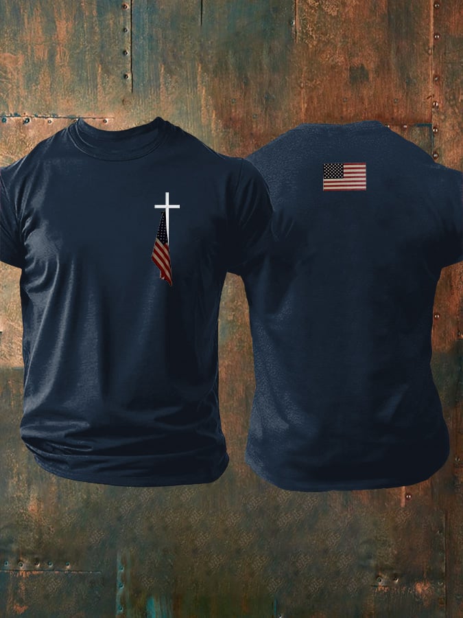 Men's Faith Cross Flag Print Casual T-shirt