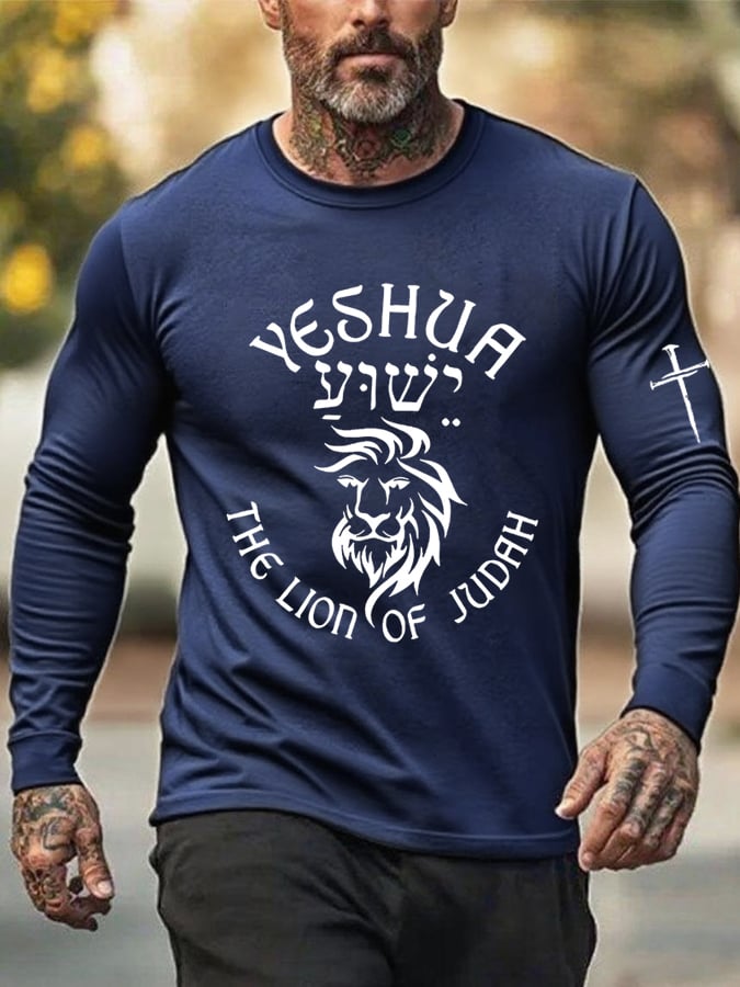 Men's Retro Faith Cross Print Crew Neck T-Shirt