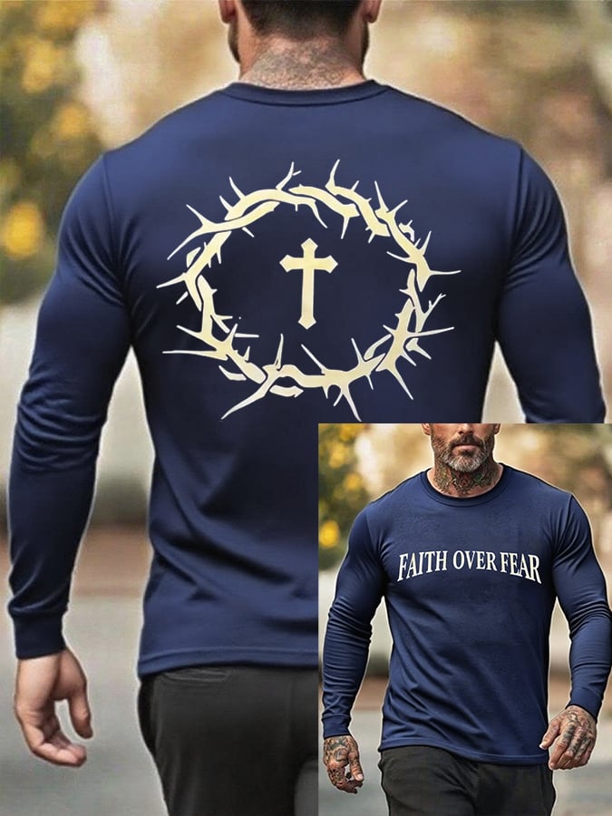 Men's Faith Over Fear Printed Casual T-Shirt