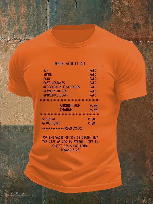 Men's JESUS PAID IT ALL Print Round-Neck T-Shirt