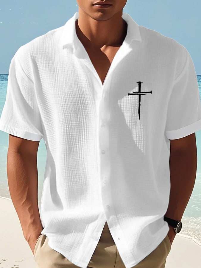 Men's Faith Cross Print Waffle Shirt