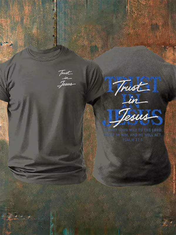 Men's   "Trust in Jesus" 37:5 Bible Verse Design  Print  T-Shirt