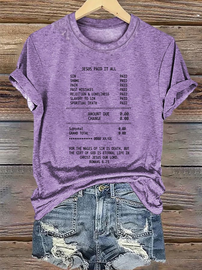 Women's  JESUS PAID IT ALL Print Round-Neck T-Shirt
