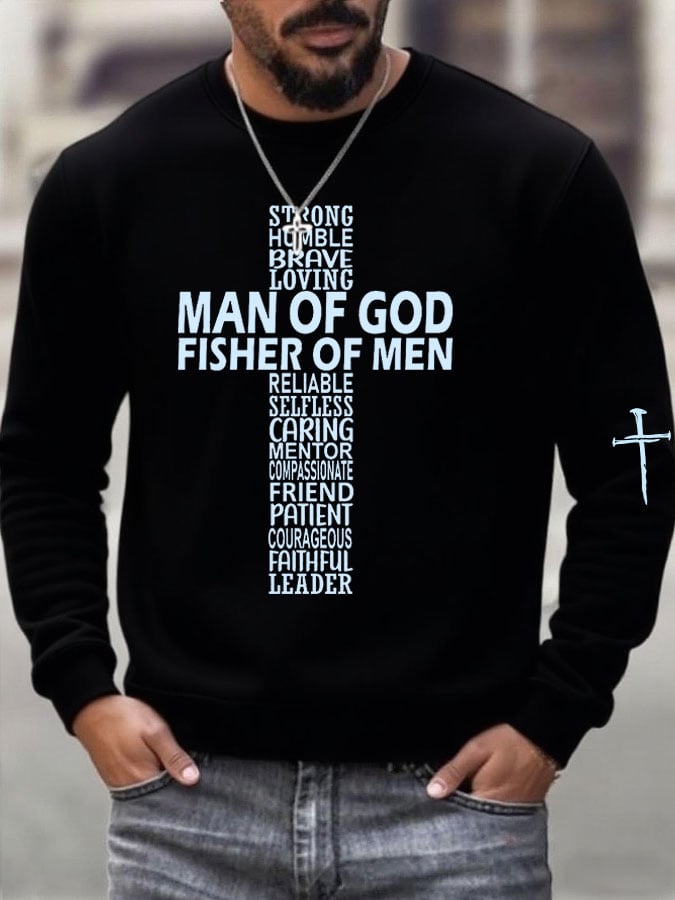 Men'S Faith Cross Print Casual Sweatshirt