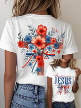 Women's Retro Faith“America Needs Jesus” Printed Casual T-Shirt