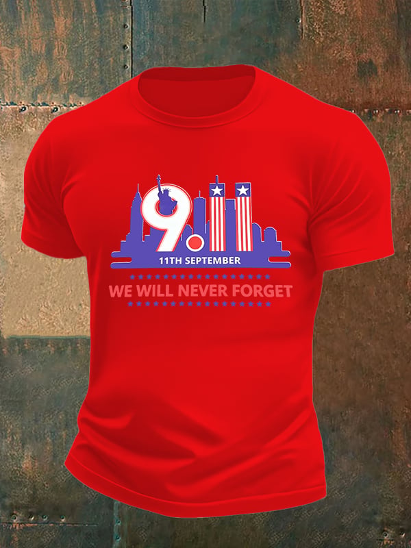 Men's WE WILL NEVER FORGET Print Crew-Neck T-Shirt