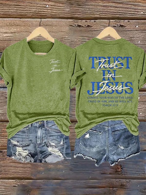 Women's  "Trust in Jesus" 37:5 Bible Verse Design Print T-Shirt