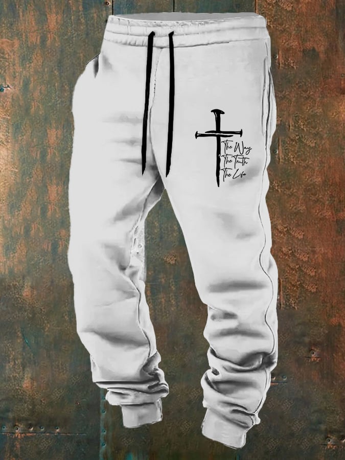 Men's Jesus The Way The Truth The Life Print Casual Trousers