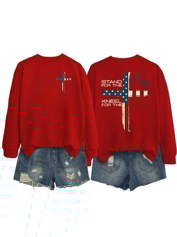 Women's  Stand For The Flag Kneel For The Cross  Print  Sweatshirt